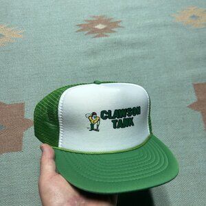 Vintage trucker hat mesh cap Clawson tank Michigan oil gas green white snapback